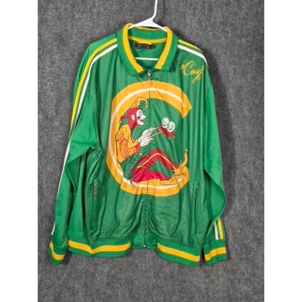 VTG Coogi Track Jacket Green‎ Yellow Clown Graphic Full Zip Mens XXXL Streetwear